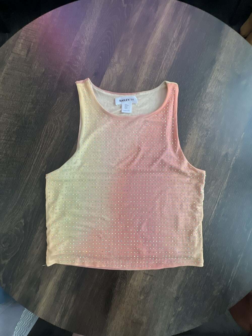 Bailey 44 Ombre Rhinestone Embellished Mesh Crop Tank Top Size M